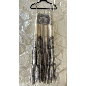 Anthropology Leifsdottir Black/Cream Print Swing Maxi Dress 8